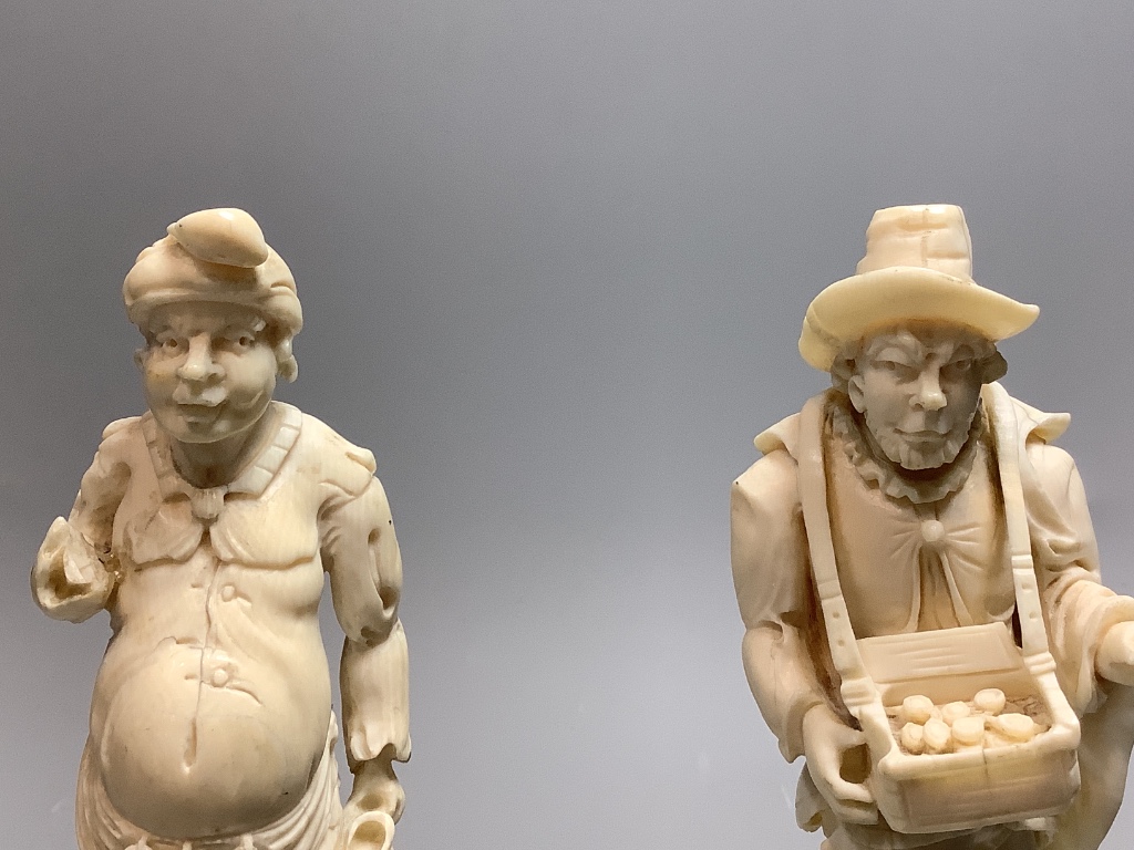 A pair of South German ivory figures, 20th century, tallest 18cm